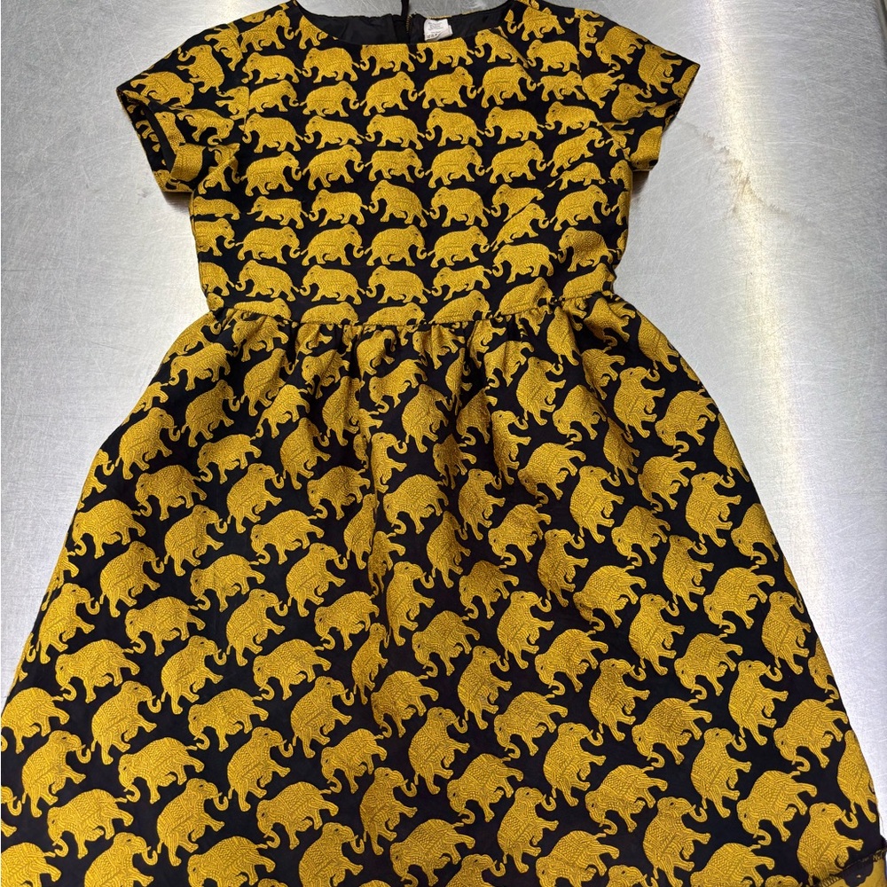 Kids Crewcuts Elephant Print Dress - Black and Gold